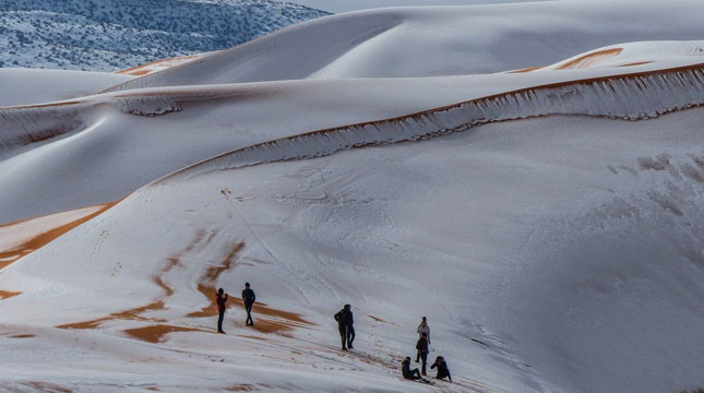 Sahara Desert blanketed Snow in Ain Sefra Town in Algeria, North Africa (Photo: Credit Sekkouri Kamel / Storyful)