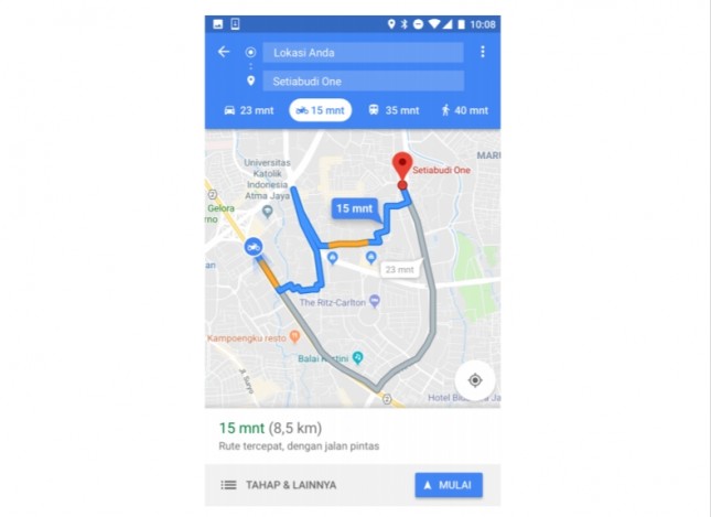 Tampilan fitur baru khusus rute sepeda motor di Google Maps. (Dok Industry.co.id)