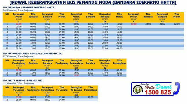 Schedule Departure Bus Pemantang Moda from Soekarno Hatta Airport Towards Pandeglang