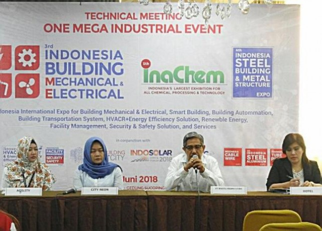 One Mega Industrial Series 2018, will present three main exhibition series of Indonesia Building Mechanical Electrical 2018, InaChem 2018, and Indonesia Steel Building & Metal Structure Expo.