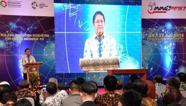 Menteri Kominfo Rudiantara dalam acara Innofest: Building Innovation Ecosystem for Making Indonesia 4.0 di Gedung Kementerian Perindustrian, Jakarta, Selasa (24/07/2018)