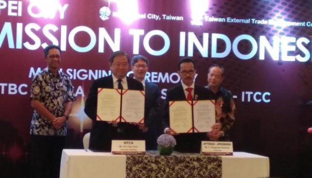 Ketua Aptiknas, Soegiharto Santoso dalam acara MoU Pemerintah kota New Taipei melalui Taiwan External Trade and Development Council dan Indonesia Taiwan Business Council (ITBC) di Hotel Mandarin Oriental, Senin (13/8/2018).