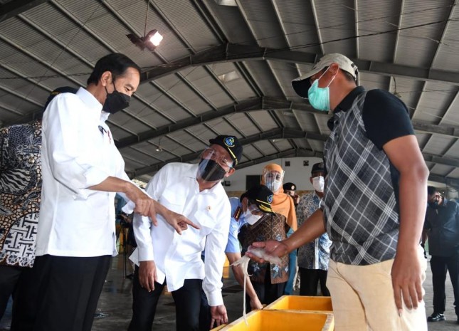 President Jokowi visits Brondong Fish Trade and Distribution Center, in Lamongan, East Java Province, on Thursday (6/5). (Photo by: Presidential Secretariat/Lukas)