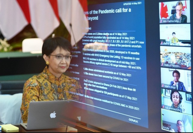 Virtual COVAX-AMC EG meeting led by Minister of Foreign Affairs Retno L. P. Marsudi (17/05/2021). (Photo by: PR of Ministry of Foreign Affairs)