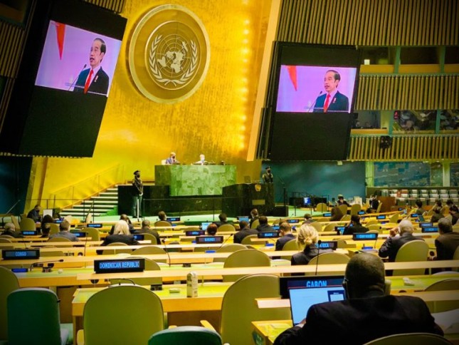President Joko Widodo delivers his remarks through video conference at the 76th UNGA General Debate Session on Thursday (09/23) Western Indonesia Time. Photo by: PR of Ministry of Foreign Affairs.