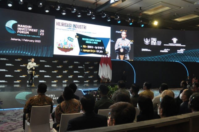 President Jokowi in Mandiri Investment Forum of 2023, at the Ballroom of Fairmont Hotel, Jakarta, on Wednesday (02/01). (Photo: PR Office of Cabinet Secretariat/Oji)