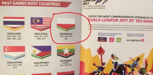 The Indonesian flag is reversed in Malaysia's SEA Games guidebook