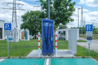 Public charging station with eco-friendly design for electric vehicles