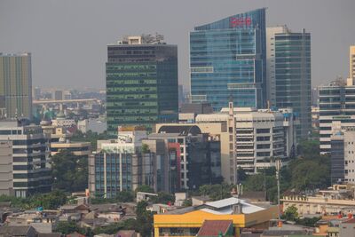 Aerial view of Jakarta urban skyline showcasing modern skyscrapers